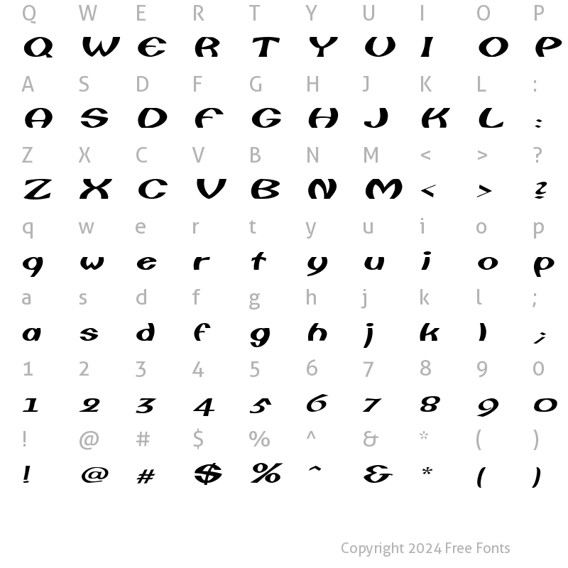 Character Map of FishermanExtended Oblique