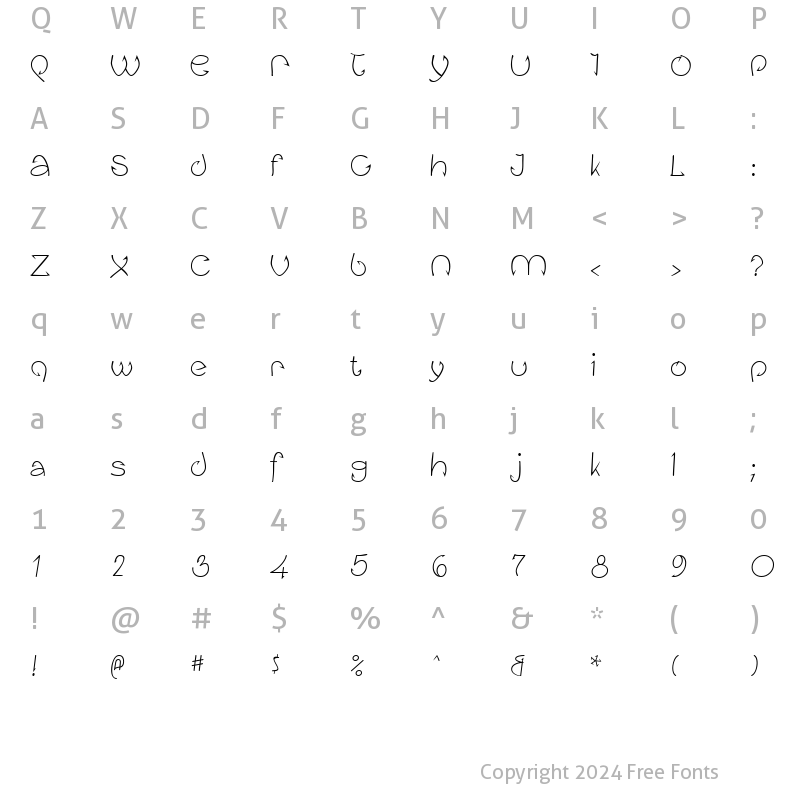 Character Map of Fishhook Regular