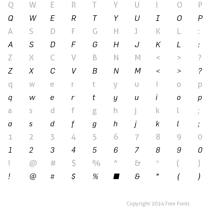 Character Map of FlamaBook Italic