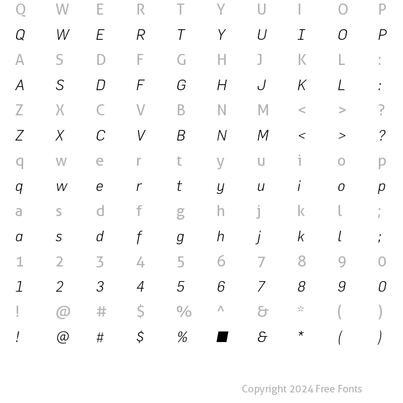 Character Map of FlamaLight Italic