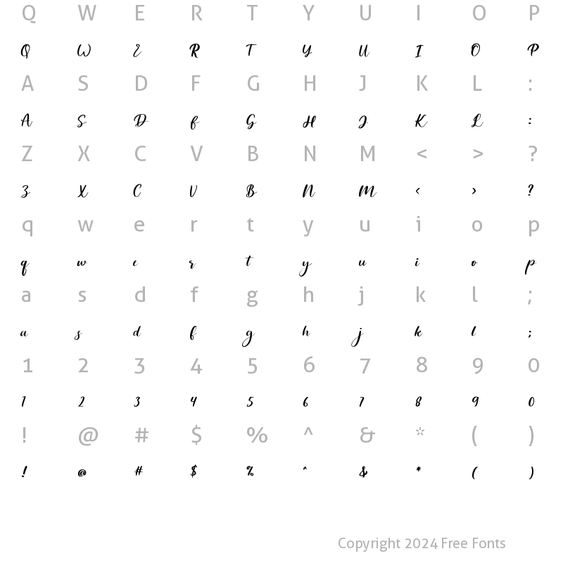 Character Map of Flamer Script Regular