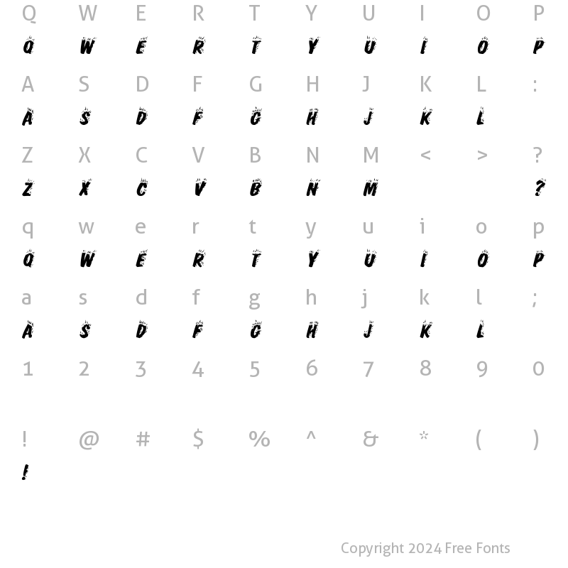 Character Map of FlamingDisplayCaps Italic