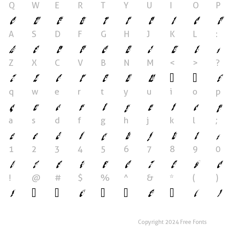 Character Map of FlashbackCondensed Oblique