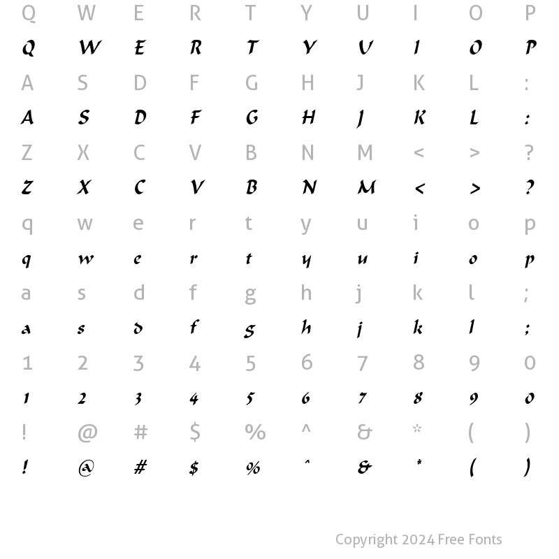 Character Map of Flat Brush Condensed Italic