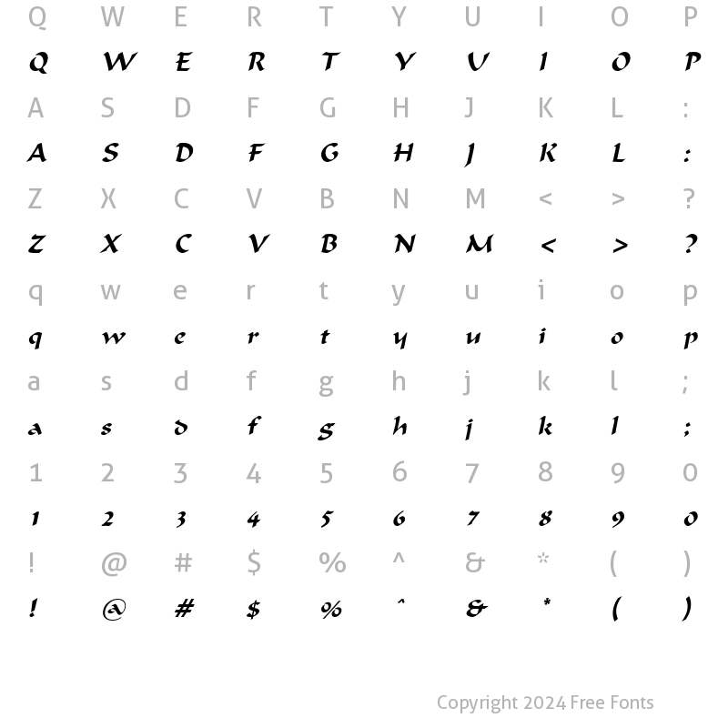 Character Map of Flat Brush Italic