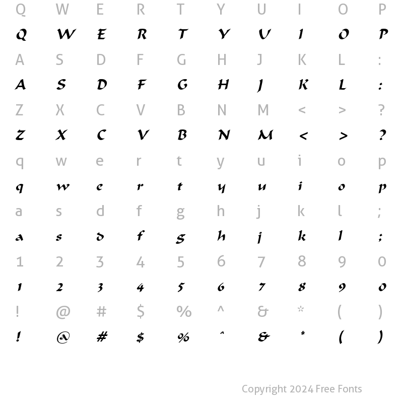 Character Map of Flat Brush Wide Italic