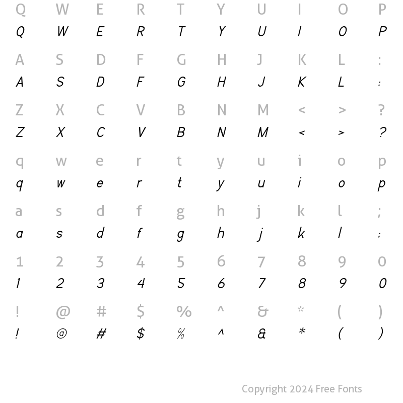 Character Map of Flaunters Extra-light Italic