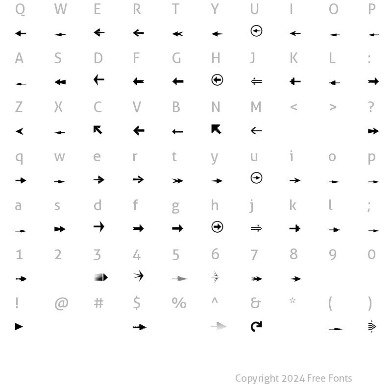 Character Map of Fleches LeftRight Regular