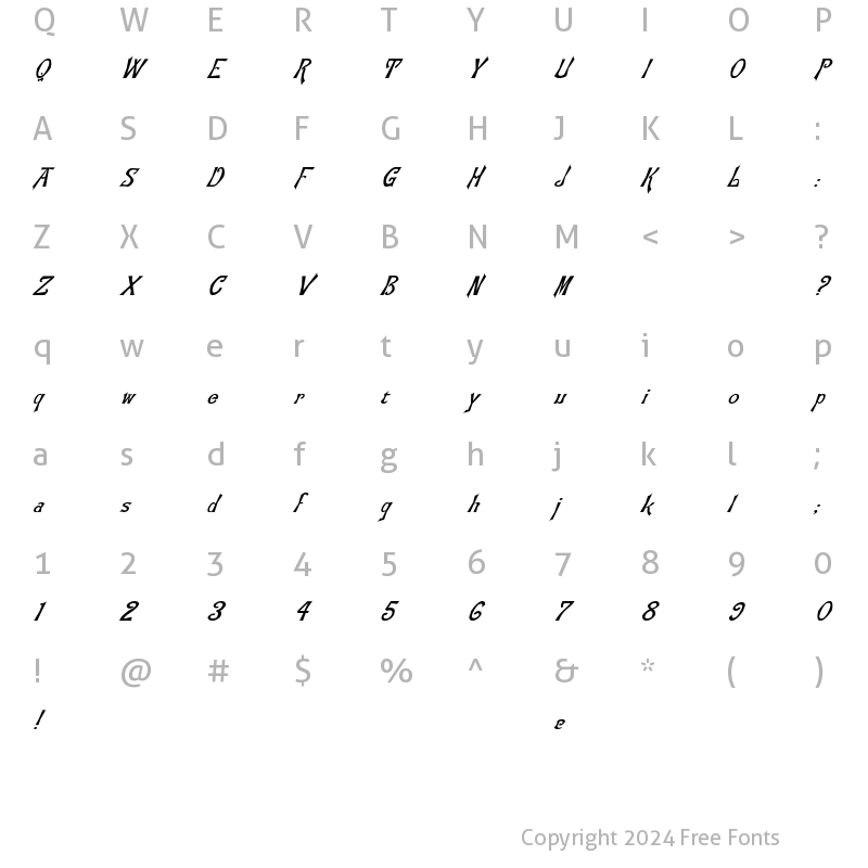 Character Map of Flemish-Italic Regular