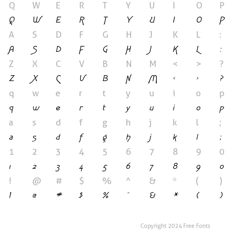 Character Map of Fletch Wide Italic