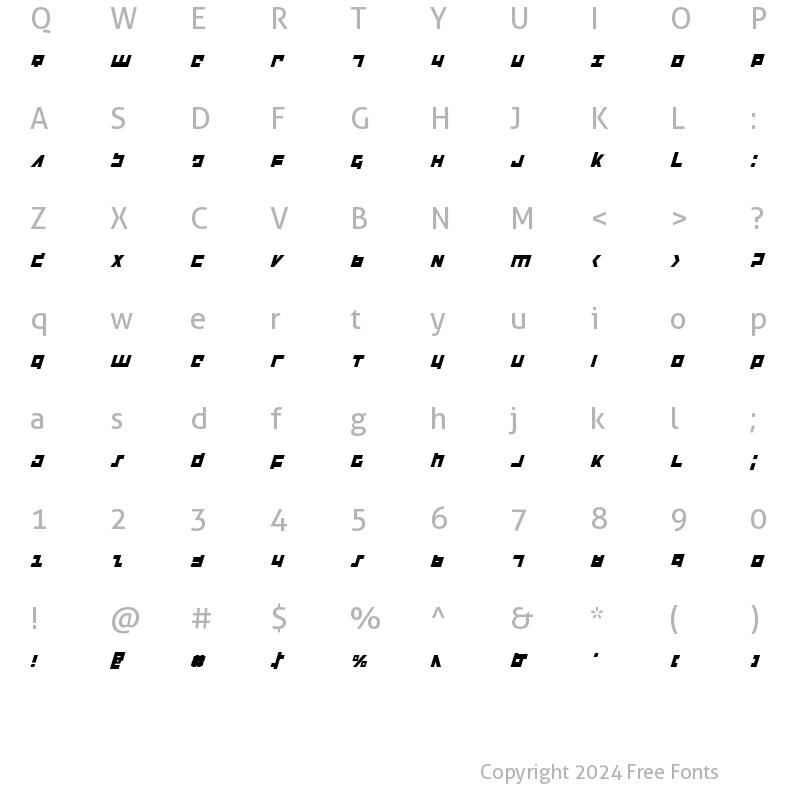 Character Map of Flight Corps Condensed Italic Condensed Italic