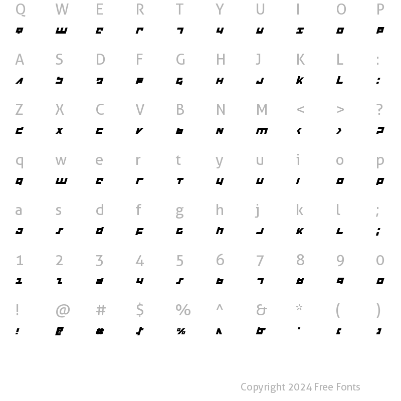 Character Map of Flight Corps Italic Italic