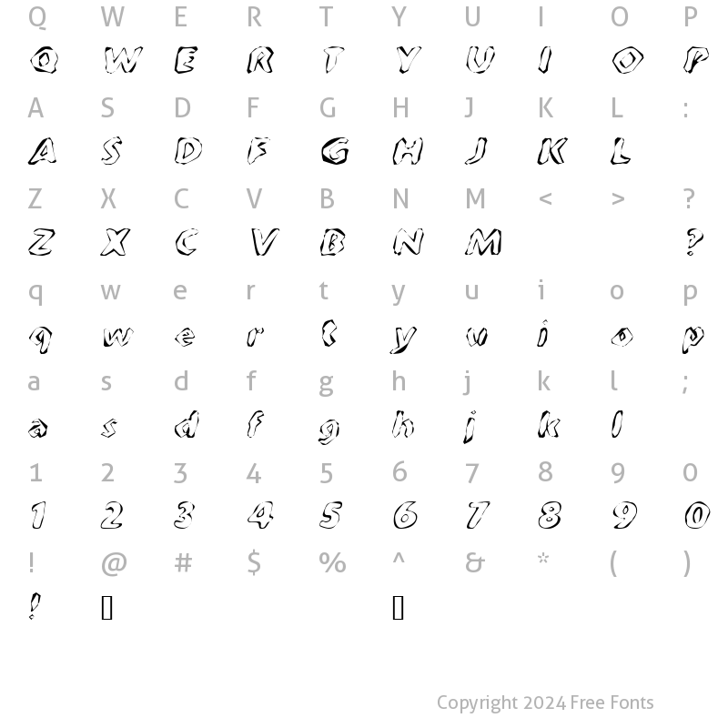 Character Map of FlintPrint Oblique