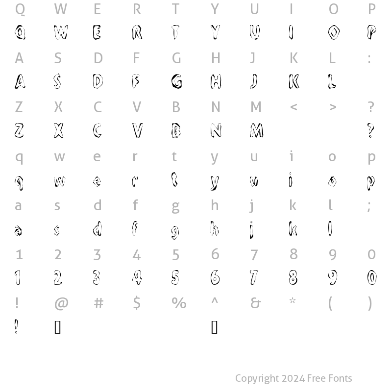 Character Map of FlintPrintCondensed Regular