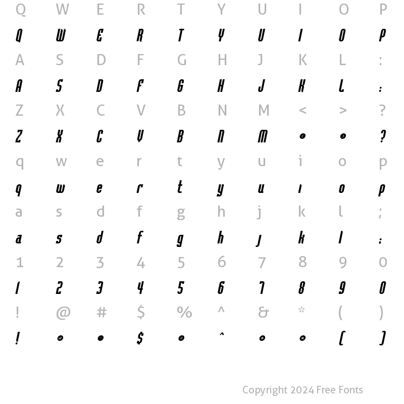 Character Map of Flintstone BoldItalic