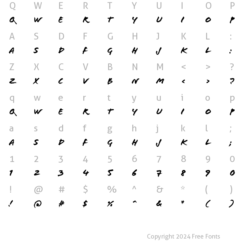 Character Map of Flood RomanItalic