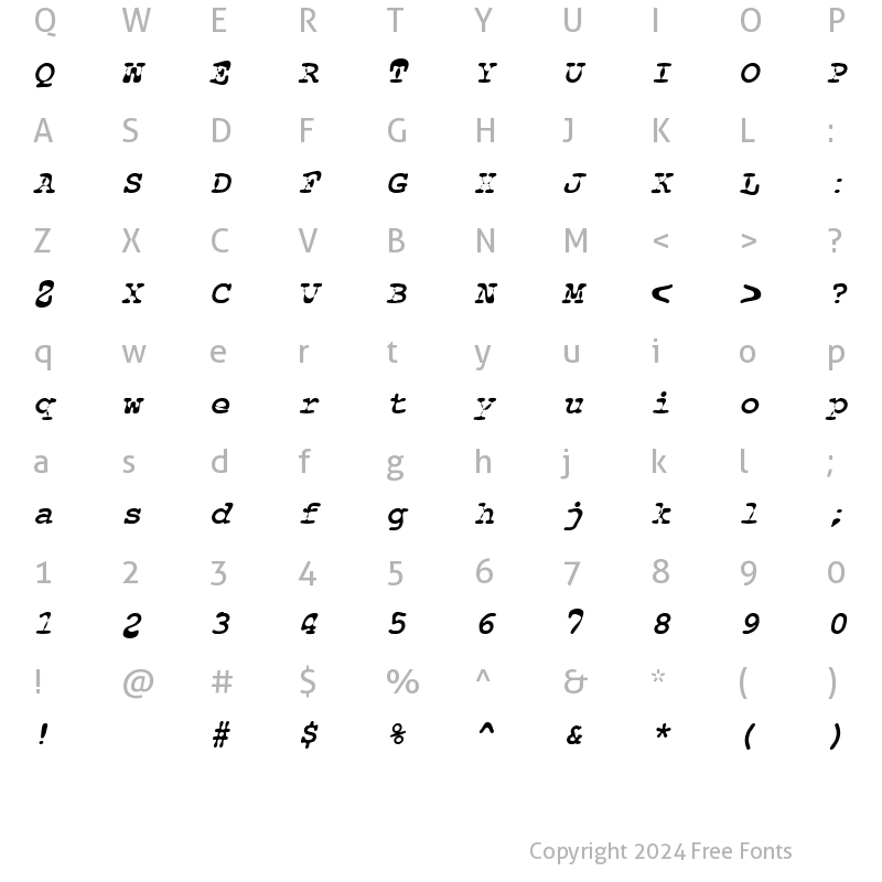 Character Map of Floopi Bold Italic