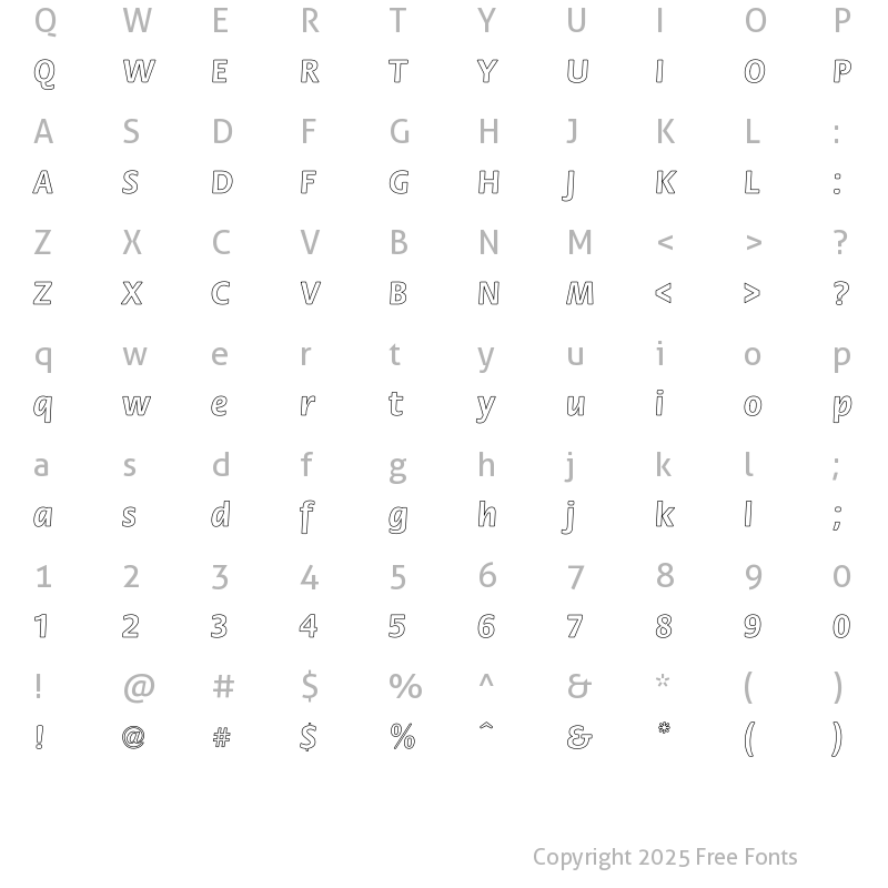 Character Map of Flora-Bold Hollow Regular