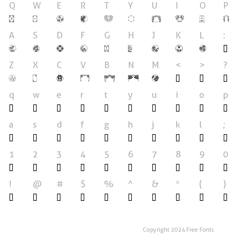 Character Map of Floral Stencil Design Regular