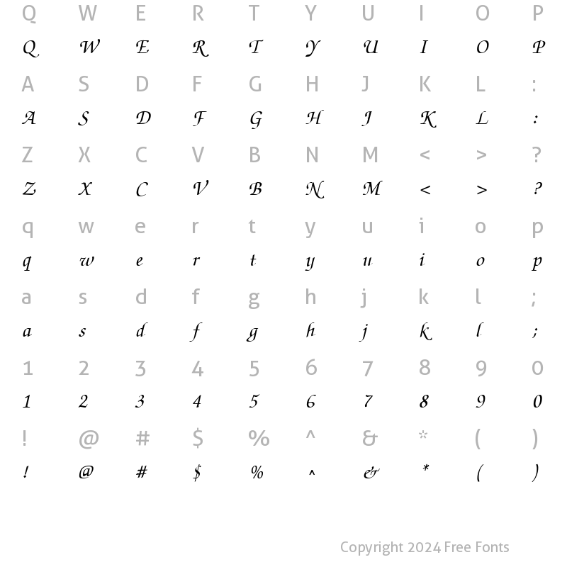 Character Map of FlorenceScript Normal