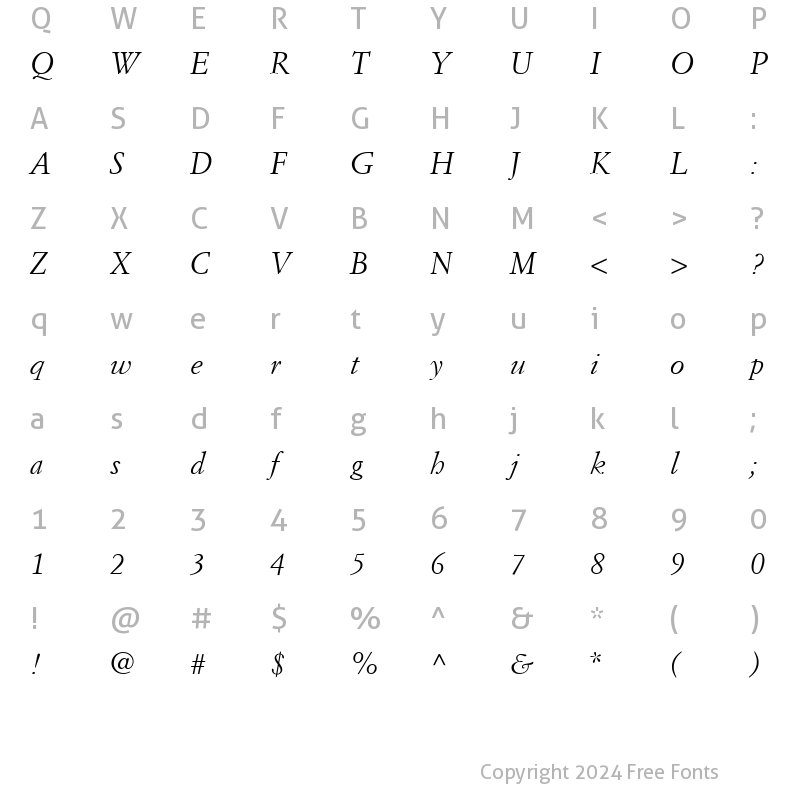 Character Map of Florentine Garamond SSi Italic