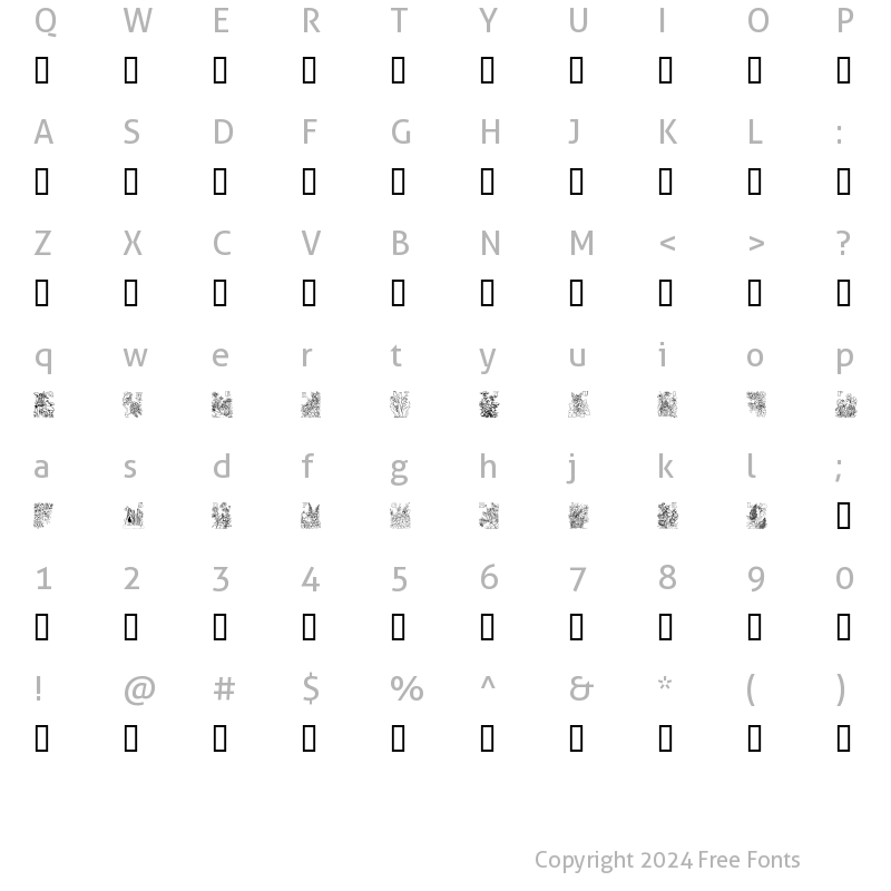 Character Map of Flower and Fairy Alphabet Regular