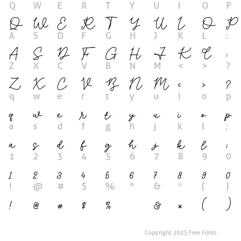 Character Map of Flowing Waltz Regular