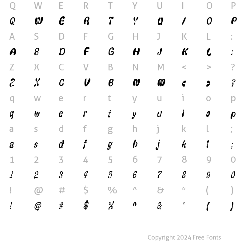 Character Map of FlufCondensed Oblique