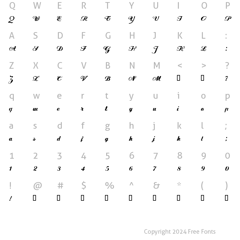 Character Map of FLW Script Regular