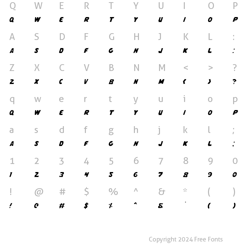 Character Map of Flying Leatherneck Light Light