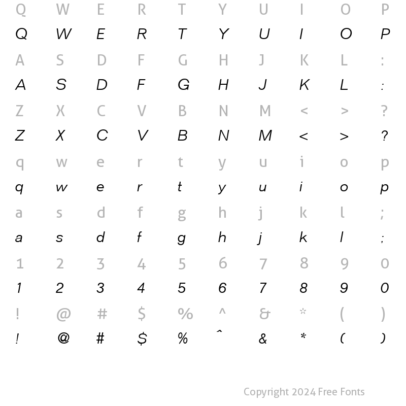 Character Map of FocusLight RegularItalic