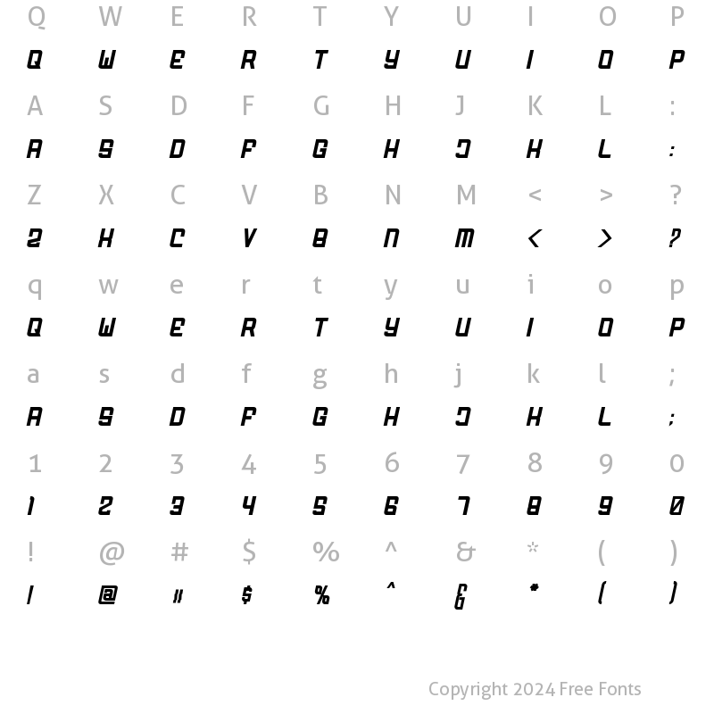 Character Map of FODECUMBERS DEMI ITALIC Bold Italic