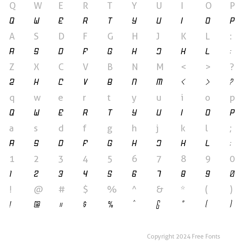 Character Map of FODECUMBERS LIGHT ITALIC Italic