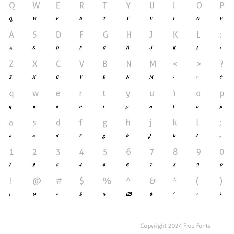 Character Map of Foldnick Italic