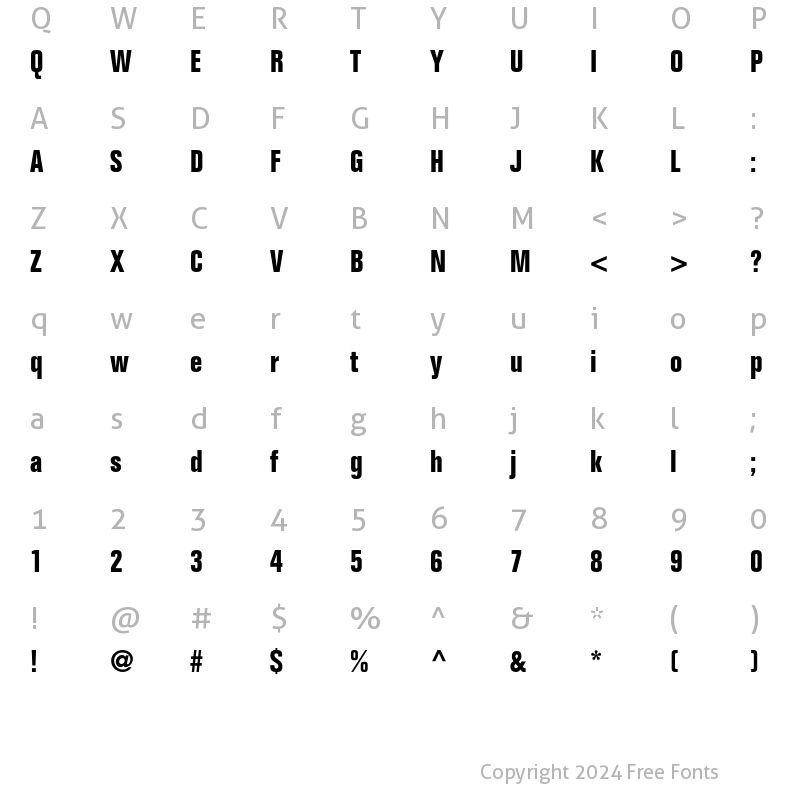 Character Map of Folio Std Bold Condensed