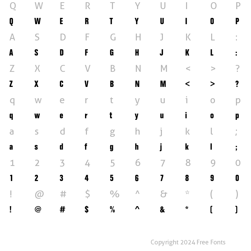 Character Map of FolioEF-BoldCondensed Regular