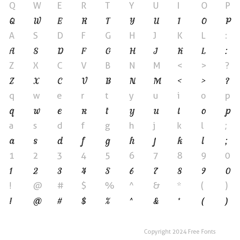 Character Map of Fondacy Carved Italic