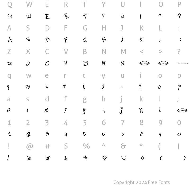 Character Map of Font for Erin Regular