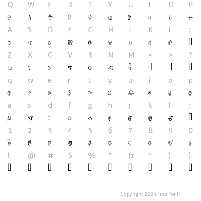Character Map of Font Heads Regular