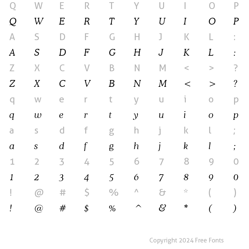 Character Map of font115 Italic