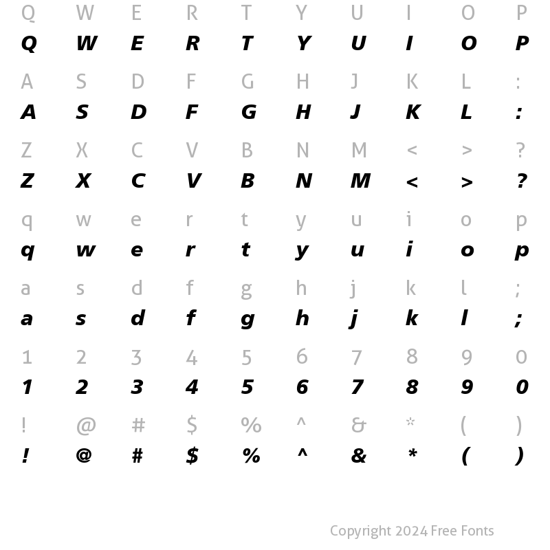 Character Map of font18 Bold Italic