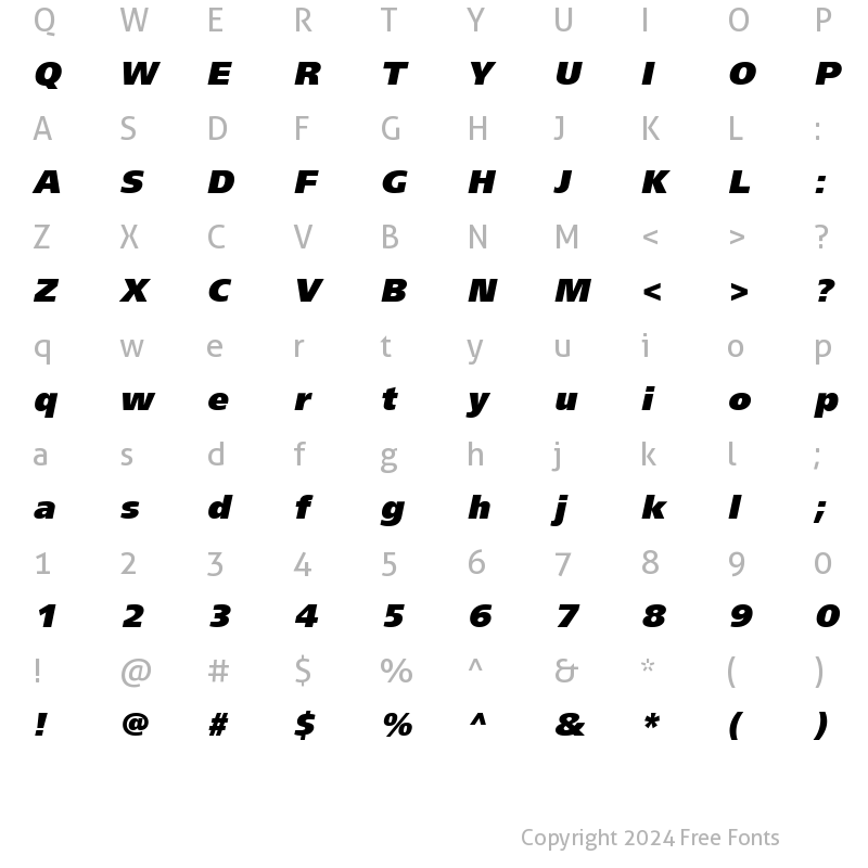Character Map of font182 Italic