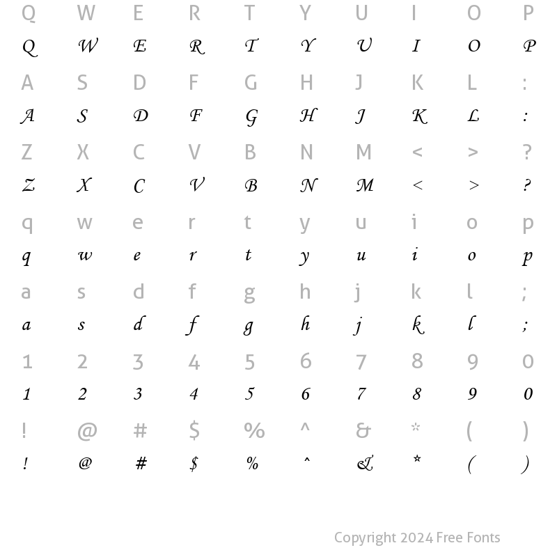 Character Map of font353 Italic