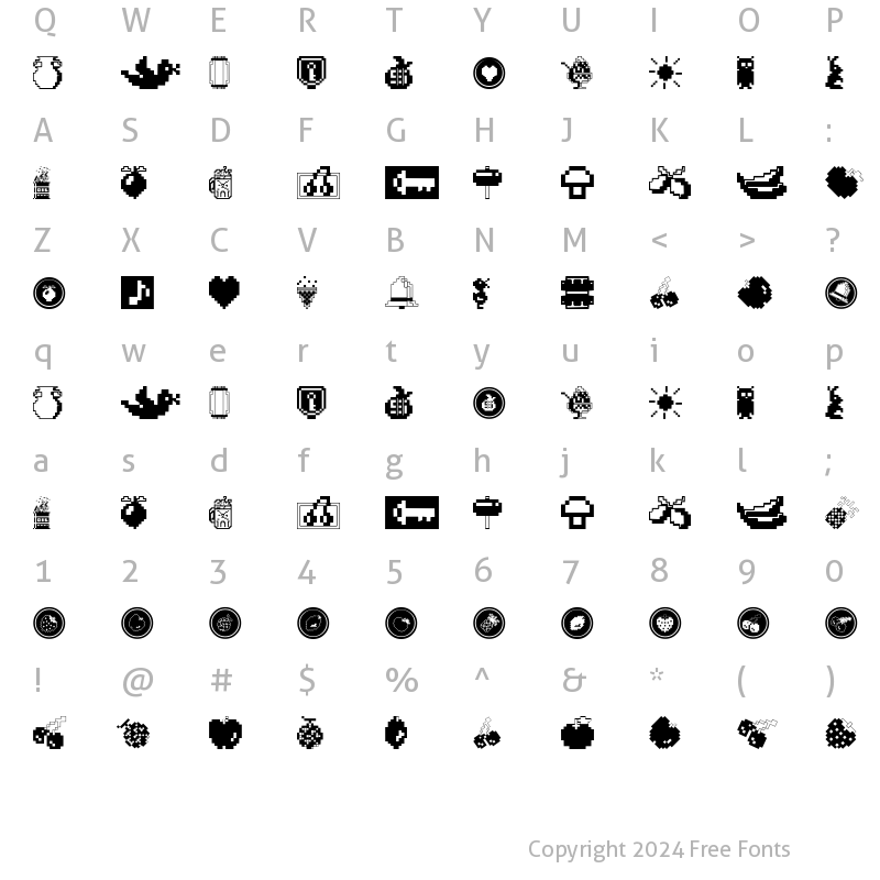 Character Map of Fontalicious Thingbats