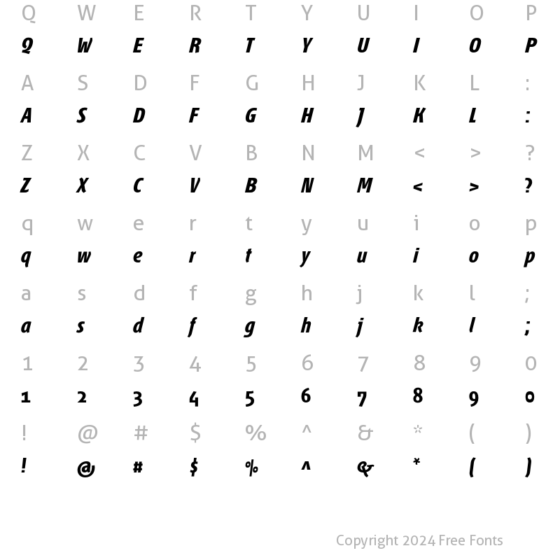 Character Map of Fontana ND Ee OsF BoldItalic