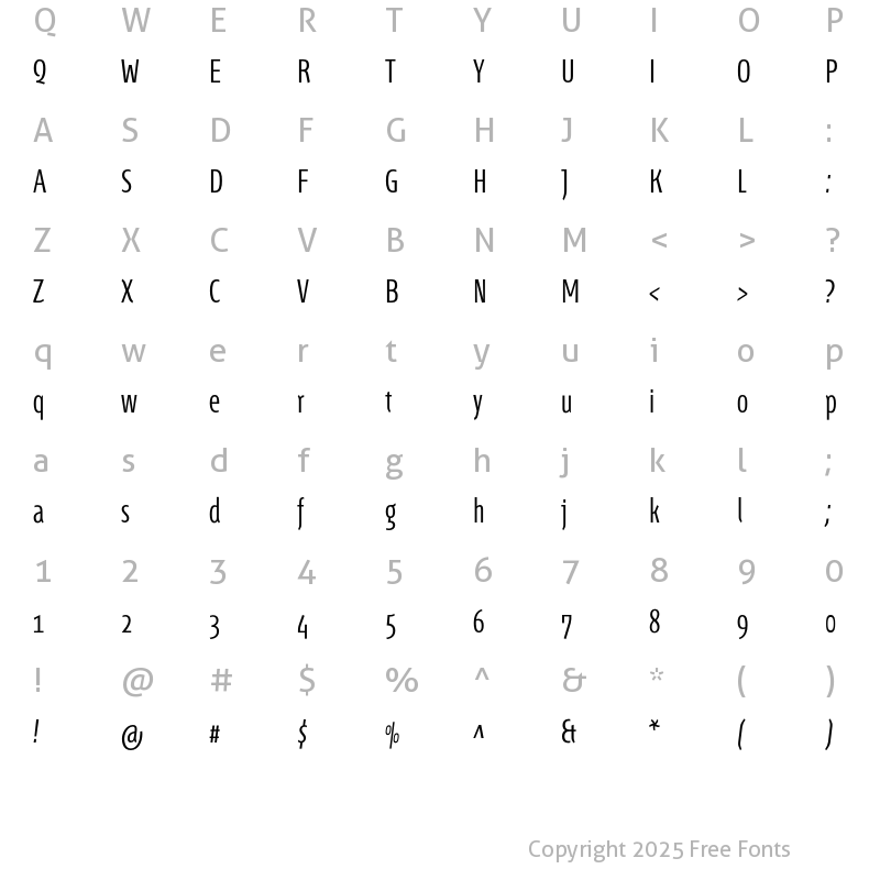 Character Map of Fontana ND Ee OsF Light