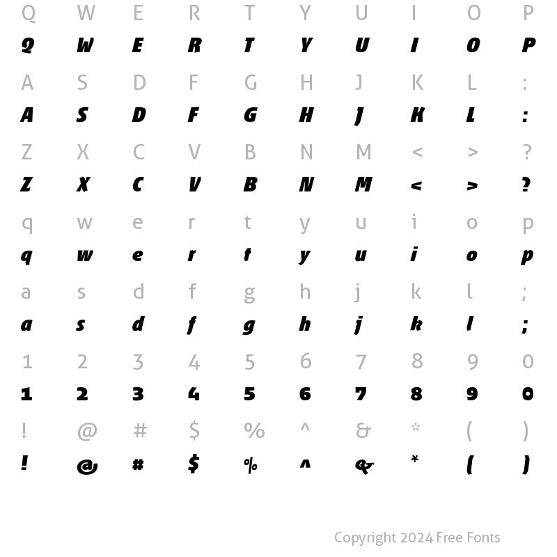 Character Map of Fontana ND Gg BlackItalic