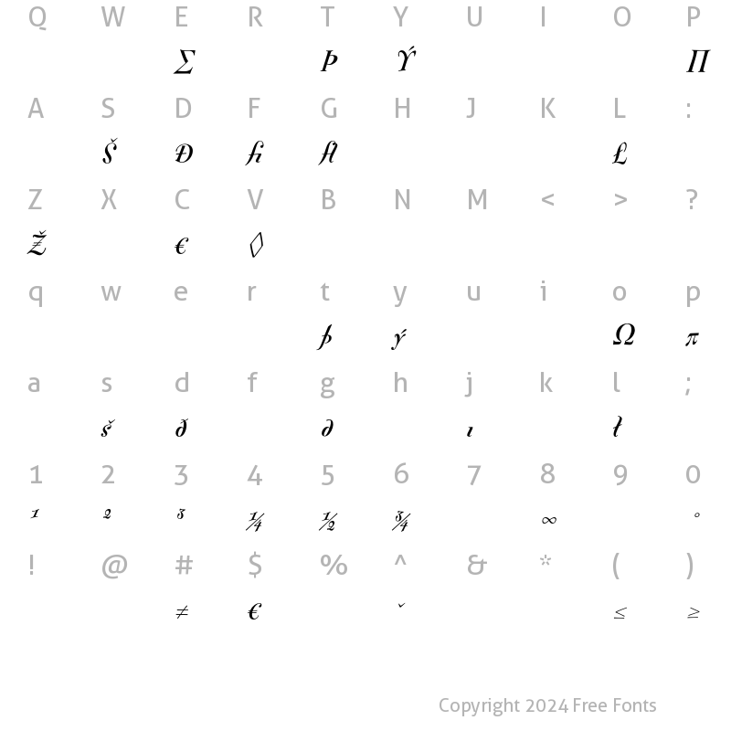 Character Map of FontesqueText Expert Bold Italic