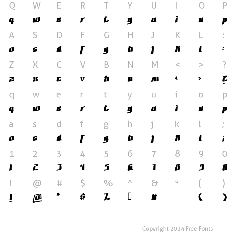 Character Map of Fontovision II 3D