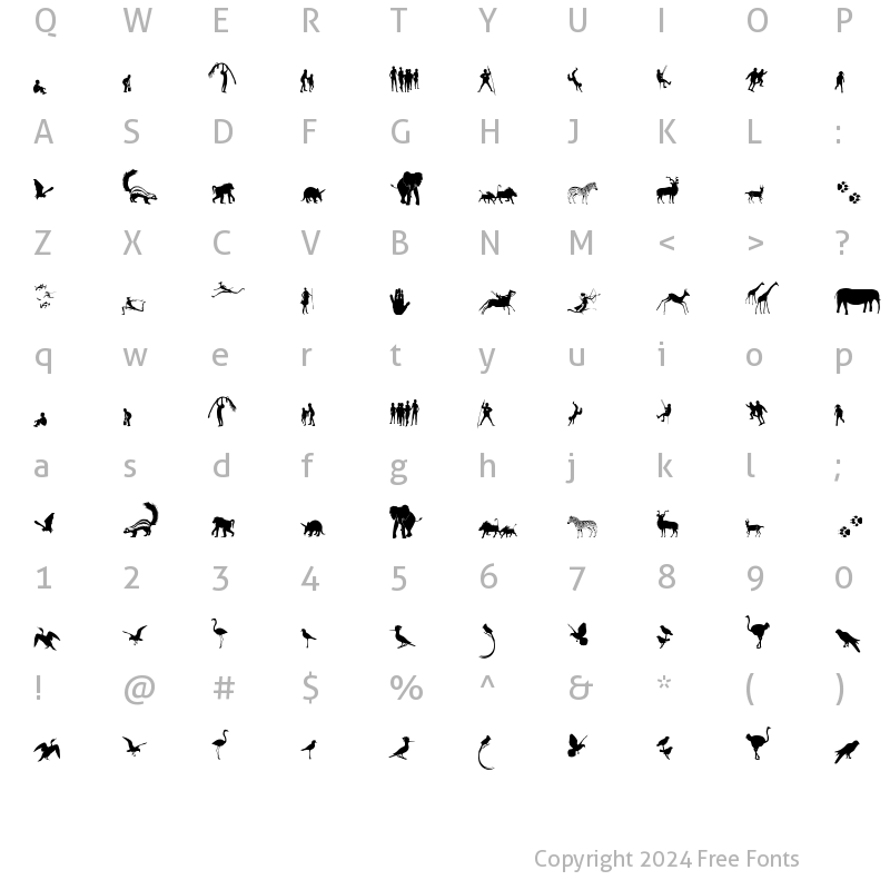 Character Map of Fonts of Afrika Sample Regular